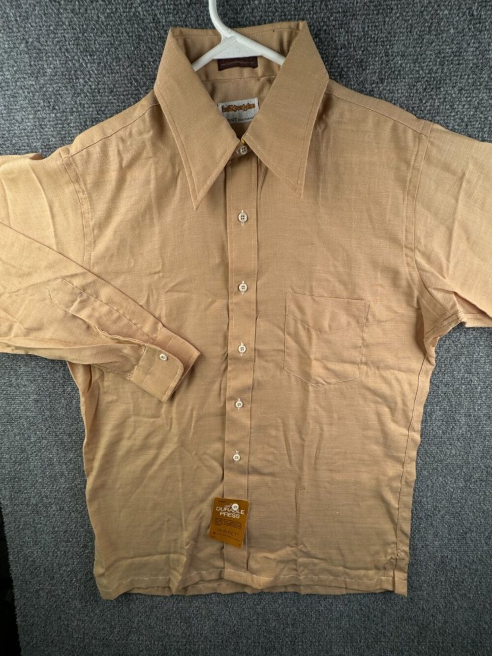VTG NOS Gant 60s 70s Beige Button Up Shirt Point Collar Large 16 Durable Press